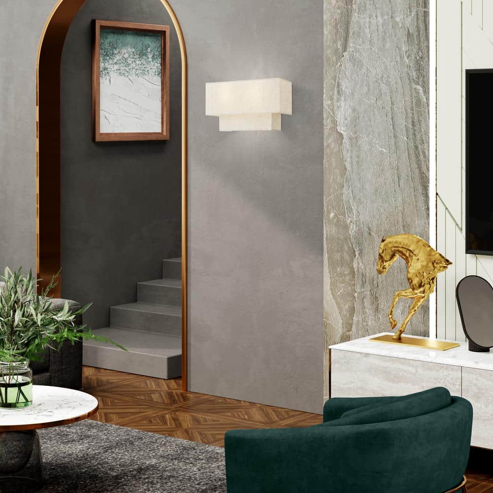 English Bronze Dimmable 2-Light Sconce with Fabric Shade