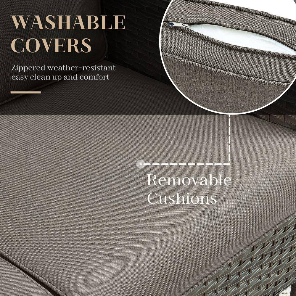 Gray Wicker and Steel Two-Seat Outdoor Sectional Sofa
