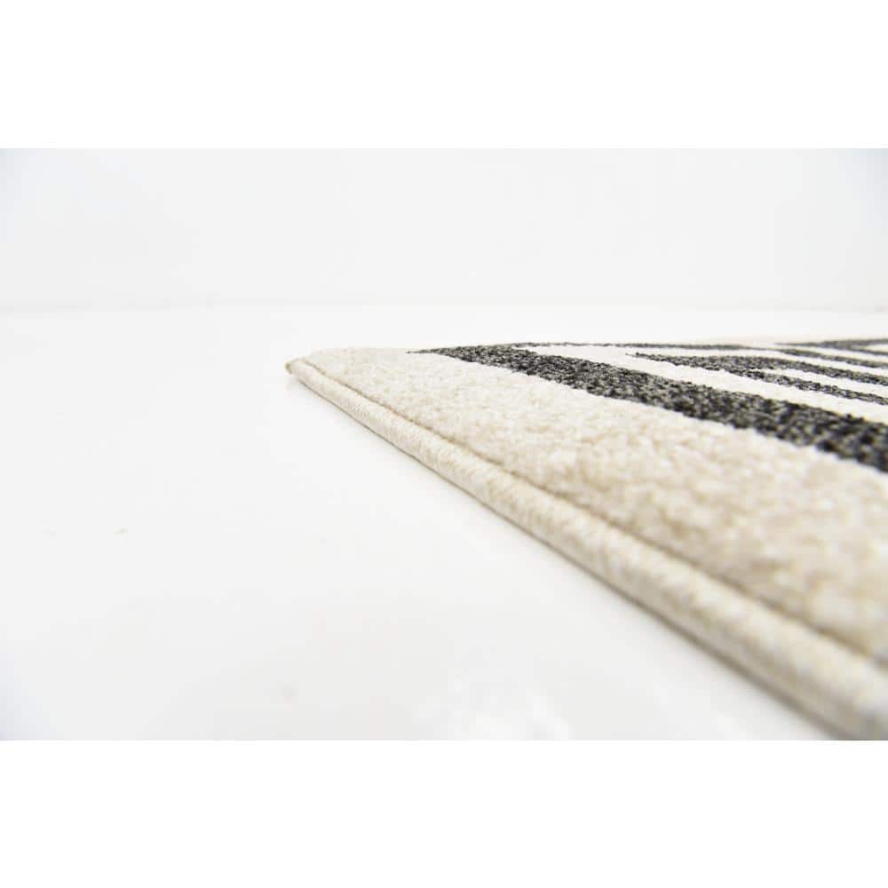 Beige and Black Geometric Border Square Rug, 8 ft