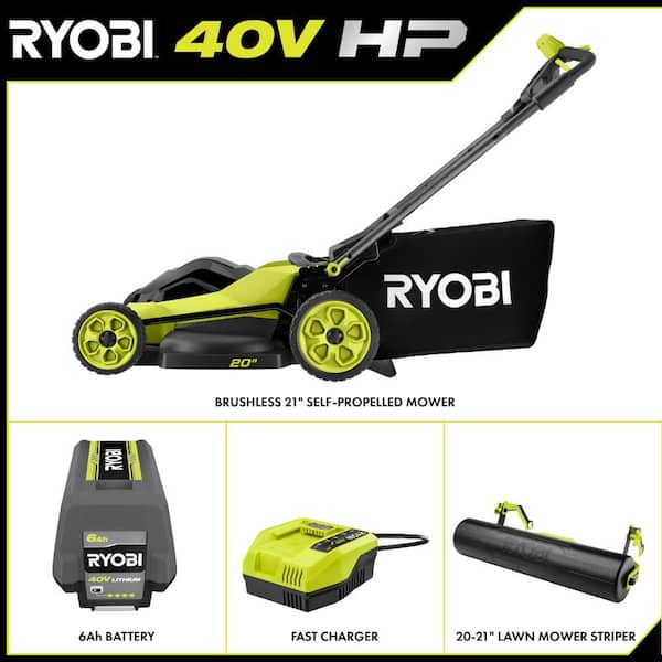 40V HP Brushless 20" Cordless Battery Walk Behind Self-Propelled Lawn Mower with Lawn Striper, 6.0 Ah Battery, & Charger