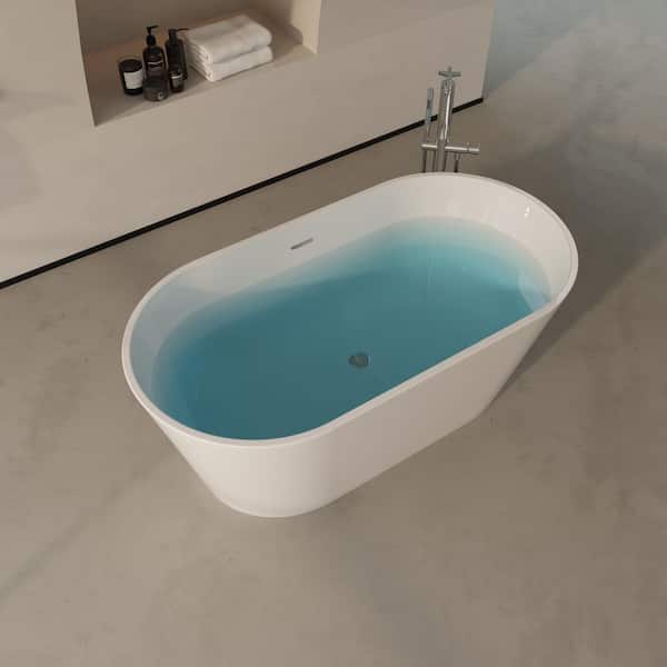 59 in. x 30 in. Freestanding Acrylic Soaking Bathtub with Center Chrome Drain & Slotted Overflow in Glossy White