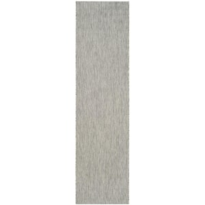 Courtyard Gray 2 ft. x 12 ft. Solid Indoor/Outdoor Patio  Runner Rug