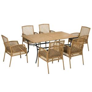 7-Piece Wicker Outdoor Dining Set with Gray Cushions