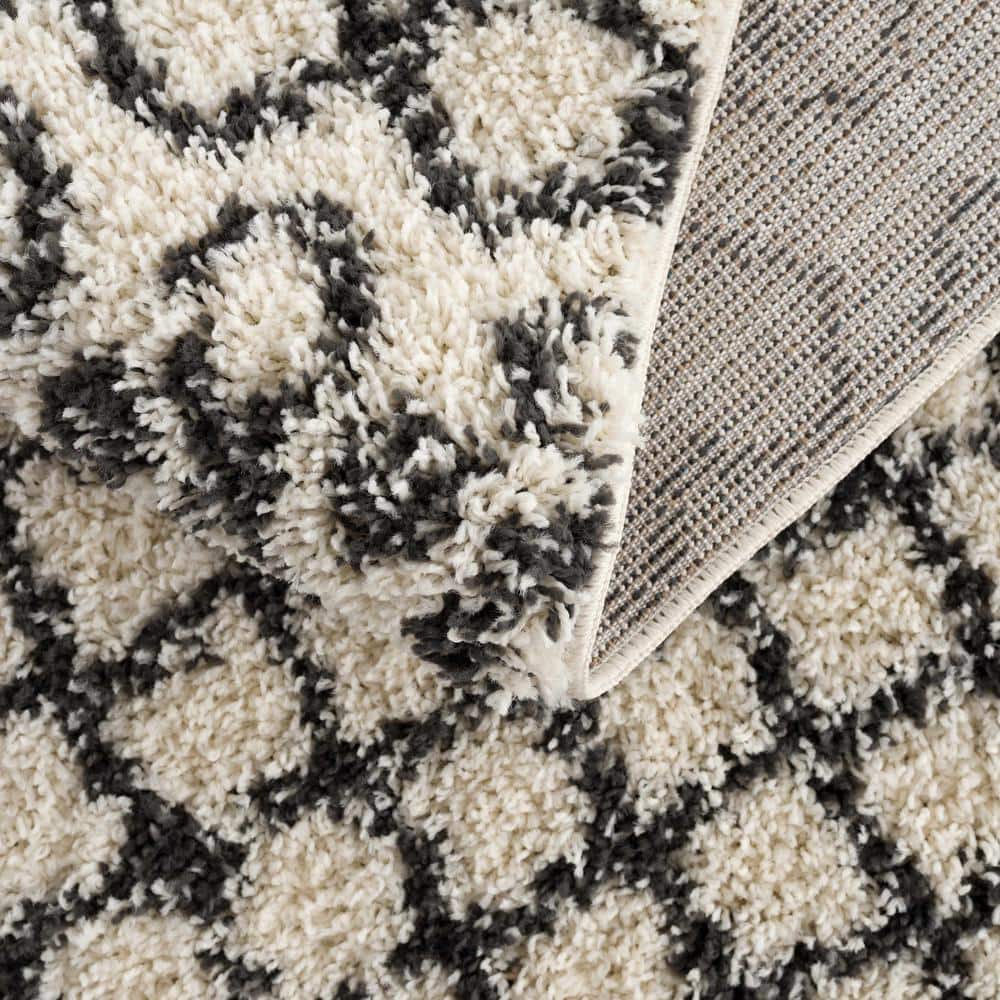 Charcoal and Beige Synthetic Shag Runner Rug 2'7" x 7'3"