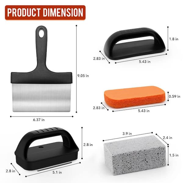 Griddle Cleaning Kit with Grill Stone, Scraper, and Brush for Cleaning Flat Top Grills and Removing Stains (1-Pack)