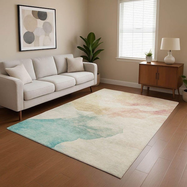 Mayfield Premium Machine Washable Abstract AMF1797 Pearl 5 ft. x 7 ft. 6 in. Area Rug