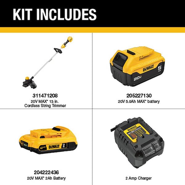 20V MAX Lithium-Ion 13 in. Cordless Battery Powered String Trimmer with 20V MAX 5 Ah and 2 Ah Battery Packs and Charger