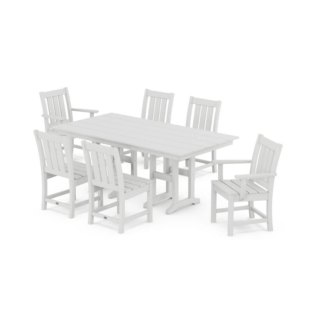Oxford 7-Piece Farmhouse Plastic Rectangular Outdoor Dining Set in White price history on PriceWatchPro