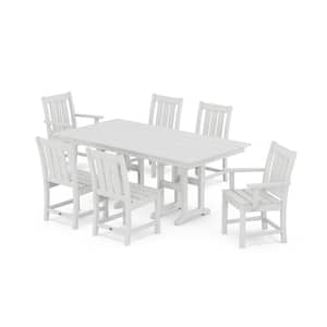 Oxford 7-Piece Farmhouse Plastic Rectangular Outdoor Dining Set in White