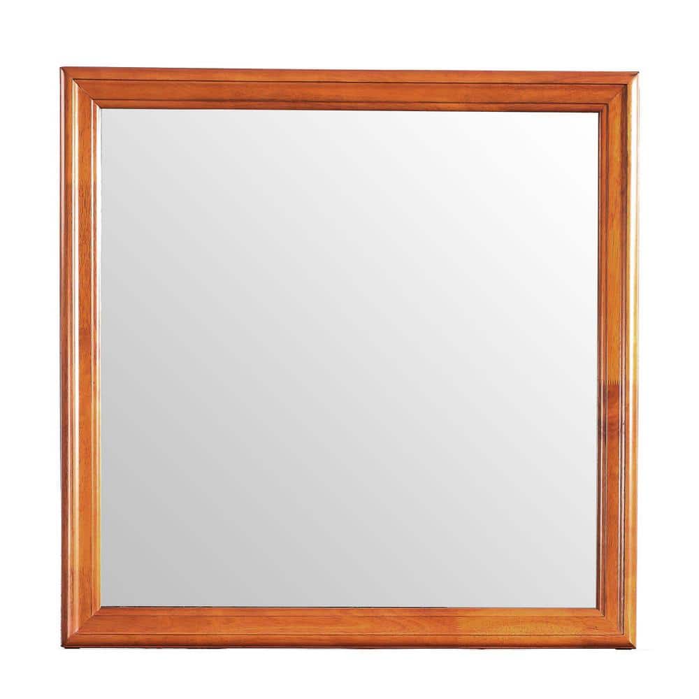 38 in. W x 38 in. H Square Wood Framed Oak Mirror Makeup Mirror for Bedroom