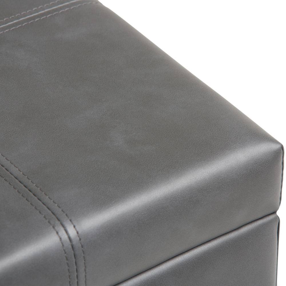 Stone Gray Faux Leather Tufted Storage Ottoman Bench