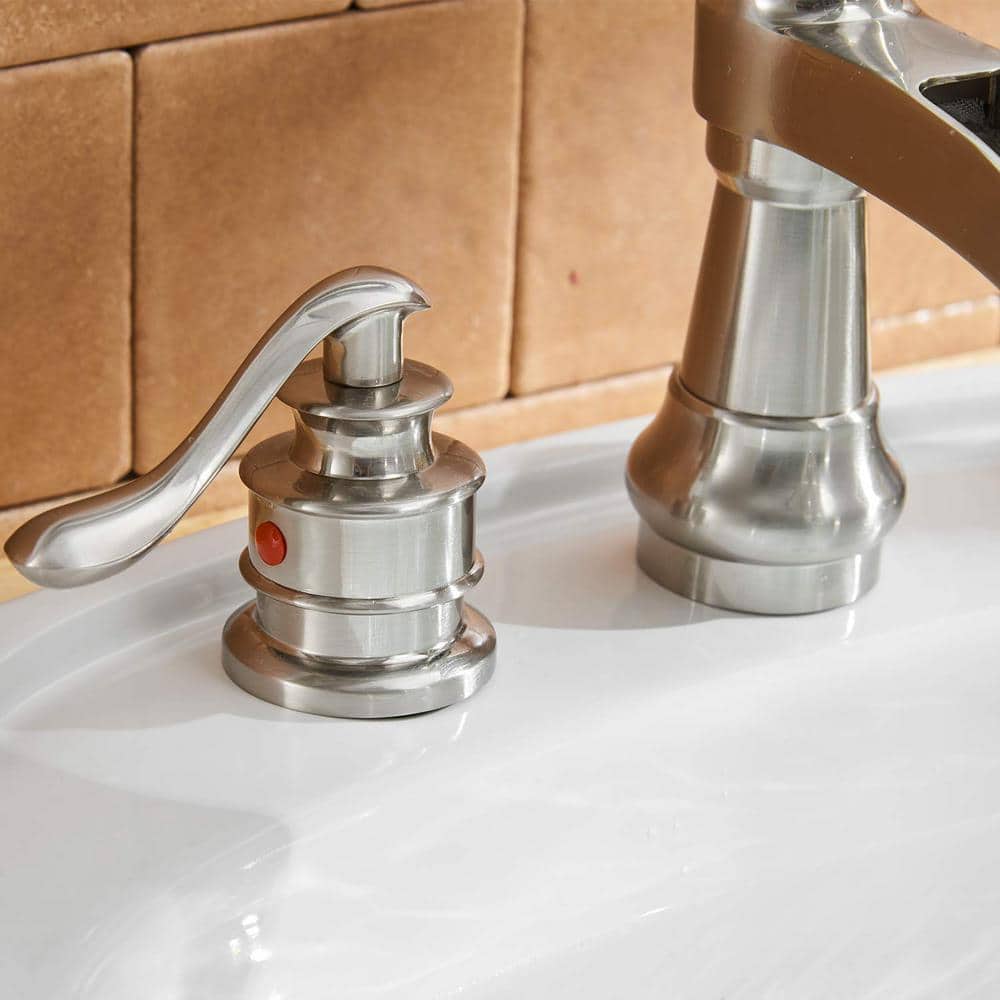 Brushed Nickel 8-Inch Widespread Waterfall Bathroom Faucet