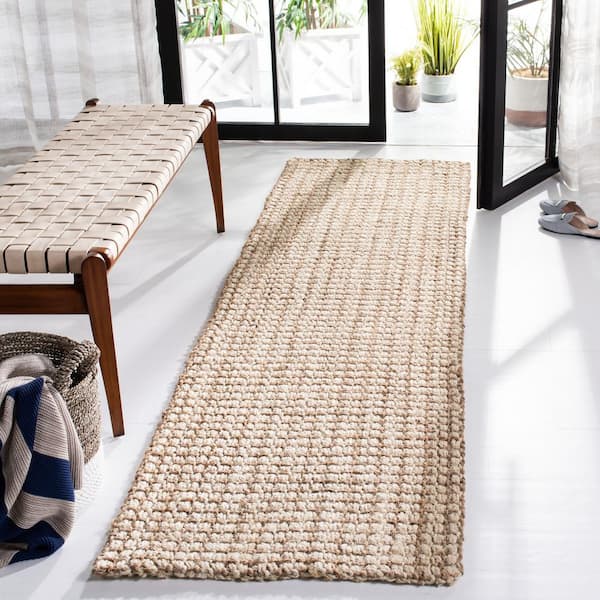 Natural Fiber Ivory/Light Brown 2 ft. x 10 ft. Woven Crosstitch Runner Rug