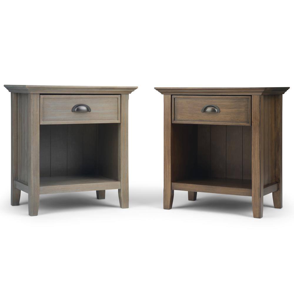 Distressed Grey Solid Pine 1-Drawer Bedside Table with Open Storage