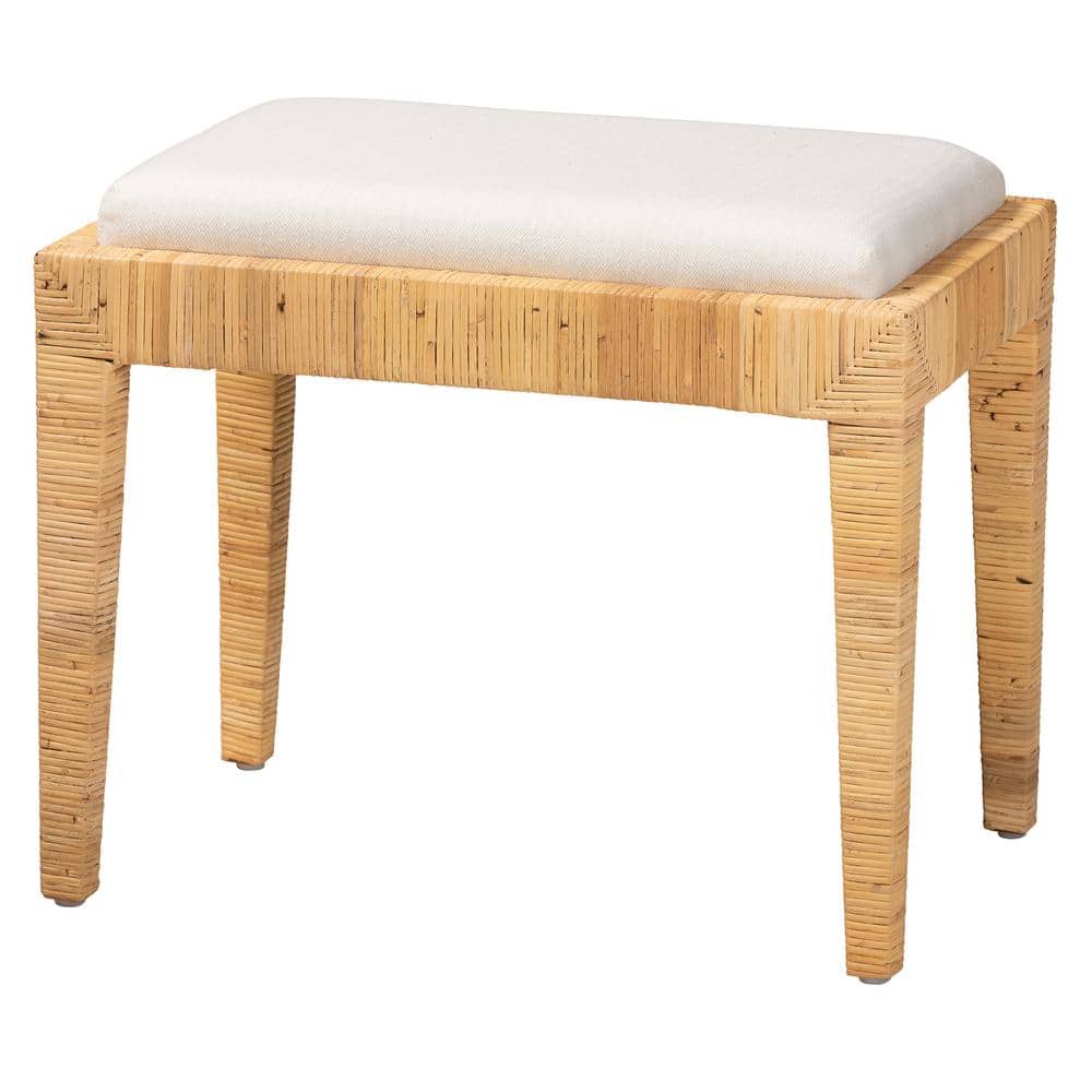 Sofia Natural Brown Rattan and Mahogany Wood Ottoman