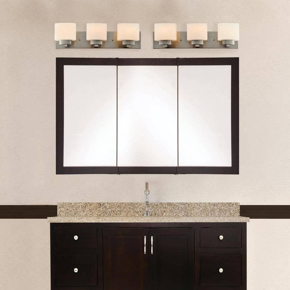 Dove Creek 3-Light Vanity Light in Satin Nickel with White Geometric Glass
