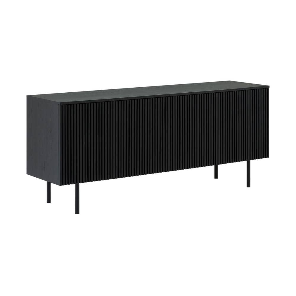 Pasadena Black Oak Wood 66" 4-Door Buffet Cabinet