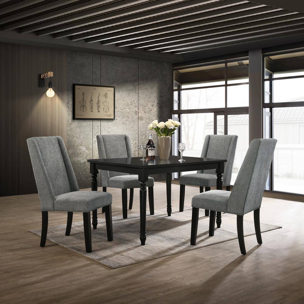 Espresso Wood & Charcoal Velvet High-Back Side Chair, Set of 2