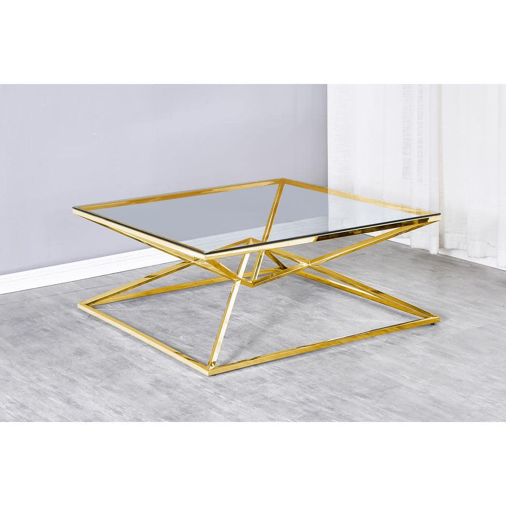 Gold Plated Square Coffee Table with Tempered Glass Top