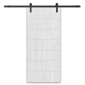 36 in. x 80 in. White Stained Pine Wood Modern Interior Sliding Barn Door with Hardware Kit