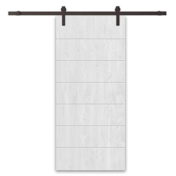 CALHOME 36 in. x 96 in. White Stained Pine Wood Modern Interior Sliding Barn Door with Hardware Kit