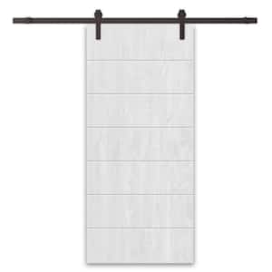 42 in. x 96 in. White Stained Pine Wood Modern Interior Sliding Barn Door with Hardware Kit