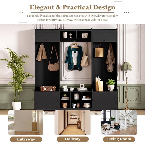 Noble House Jaime Modern 4 in 1 Black Entryway Hall Tree with 3