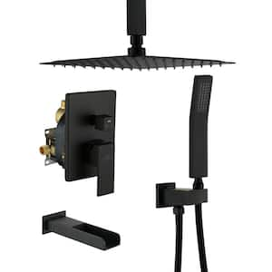 3-Function 10 in.Ceiling-Mounted Shower System with Waterfall Tub Filler in Matte Black