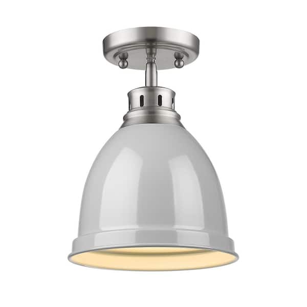 Golden Lighting Duncan Collection 1-Light Pewter Flush Mount with Gray Shade