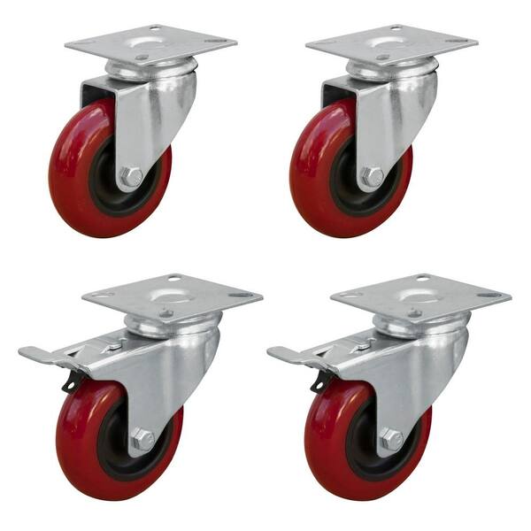 Set of 4 Plate Casters with 5" Polyurethane Wheels 2 Swivel and 2 Rigid 