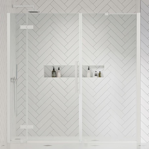 OVE Decors Tampa 71 in. - 73 3/8 in. W x 72 in. H Pivot Frameless Shower Door in Satin Nickel