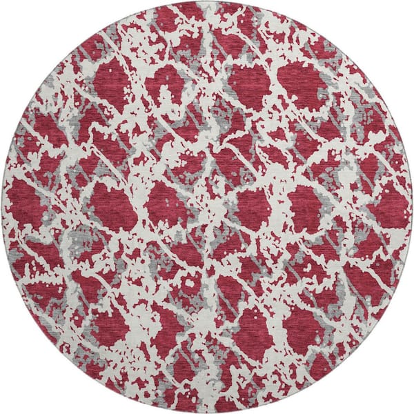Addison Rugs Mayfield Premium Machine Washable Abstract AMF969 Burgundy 8 ft. x 8 ft. Round Rug