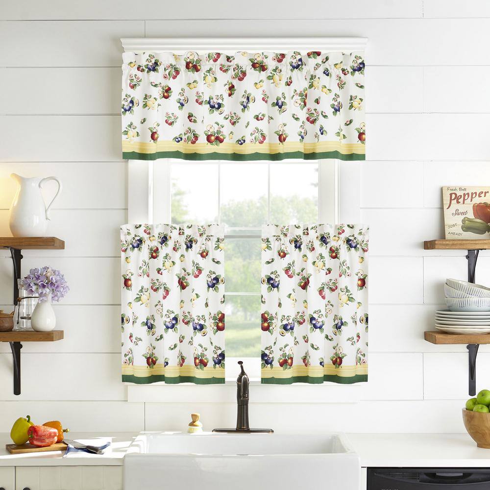 White Cotton Rod Pocket Light-Filtering Kitchen Tier Curtains, 30" x 36"