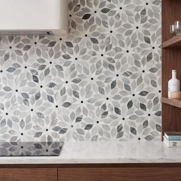 Thistle Blue 12.4 in. x 14.13 in. Polished Marble Mosaic Tile (1.21 sq. ft./Sheet)