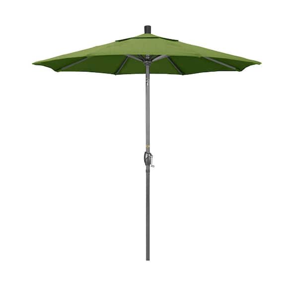 California Umbrella 7.5 ft. Grey Aluminum Market Push Button Tilt Crank Lift Patio Umbrella in Spectrum Cilantro Sunbrella