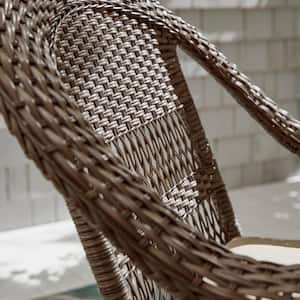 Mix and Match Stackable Brown Wicker Outdoor Patio Lounge Chair with Beige Cushion