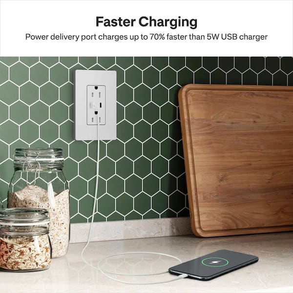 Lutron Claro 15 Amp Tamper Resistant USB Type C Duplex Receptacle
