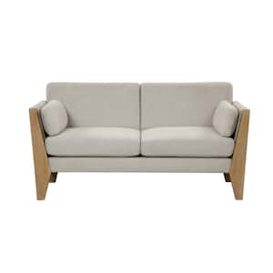 Zion 63 in. W Slope Arm Linen Fabric Upholstery Rectangle 2-Seater Modern Farmhouse Wood Frame Sofa in. Sand/Light Brown