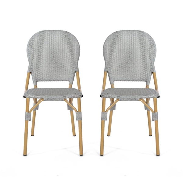 Unbranded 2-Piece Rattan and Aluminum Armless Outdoor Bistro Chairs, Gray and Bamboo Finish