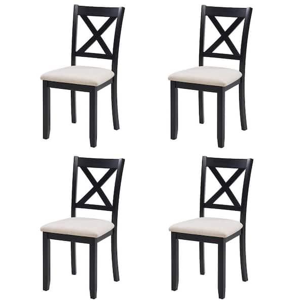 Arago Black plus Beige Upholstered Linen Solid Wood Counter Height Dining Side Chairs, Set of 4