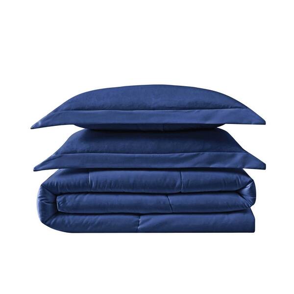 TRULY CALM Everyday Antimicrobial 3-Piece Navy Microfiber Full/Queen Down Alternative Comforter Set