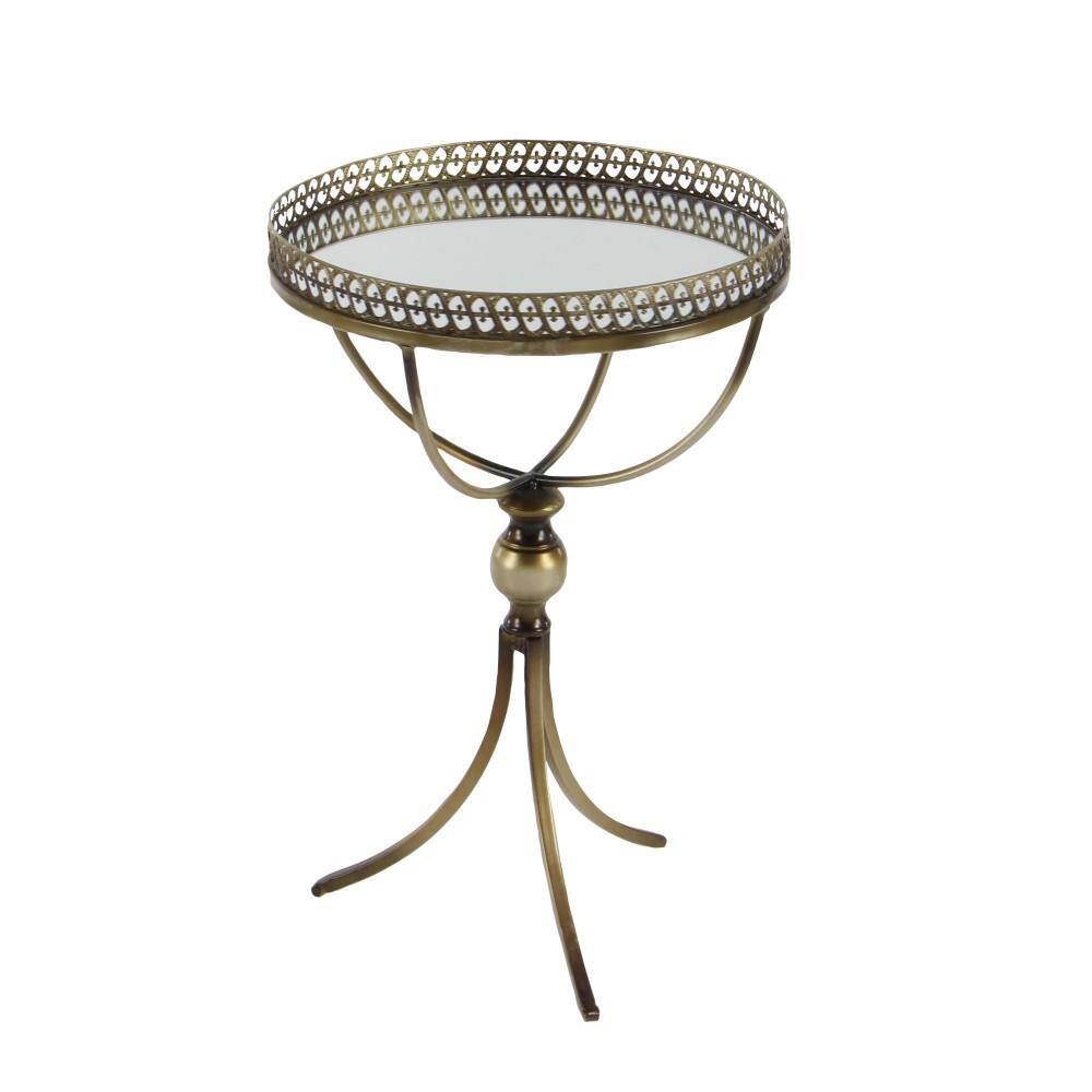 Gold Brass Round Metal and Glass Accent Table