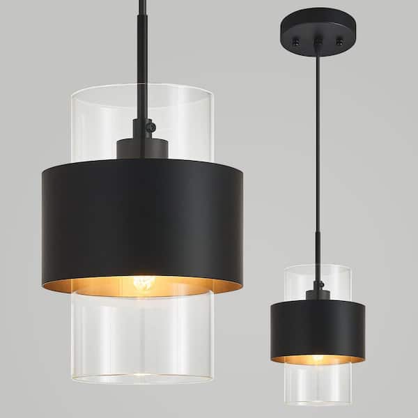 Home Light 40-Watt 1-Light Black Modern Pendant Light Fixture With Glass Shade, No Bulbs Included (1-Pack)