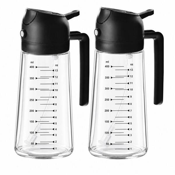 16 oz. Glass Olive Oil Sprayer for Cooking-2 in 1 Olive Oil Dispenser Bottle for Kitchen Gadgets, Salad, BBQ - 2 Black