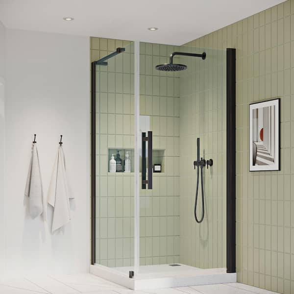 OVE Decors Pasadena 32-3/16 in. W x 72 in. H Square Pivot Frameless Corner Shower Enclosure in Oil Rubbed Bronze