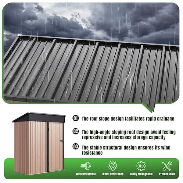 Sizzim Brown 5.1 ft. W x 2.7 ft. D Metal Storage Shed with