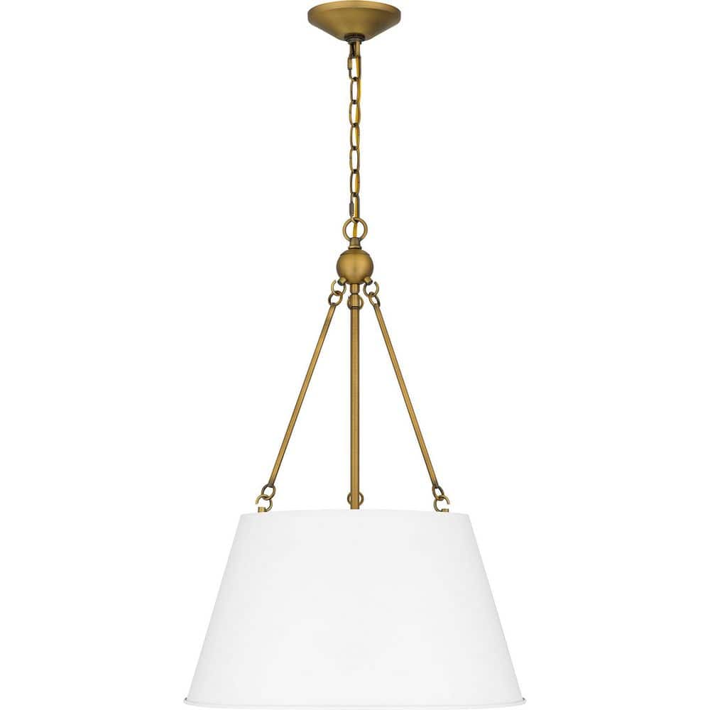 White Lustre Drum Pendant Light with Gold Accents
