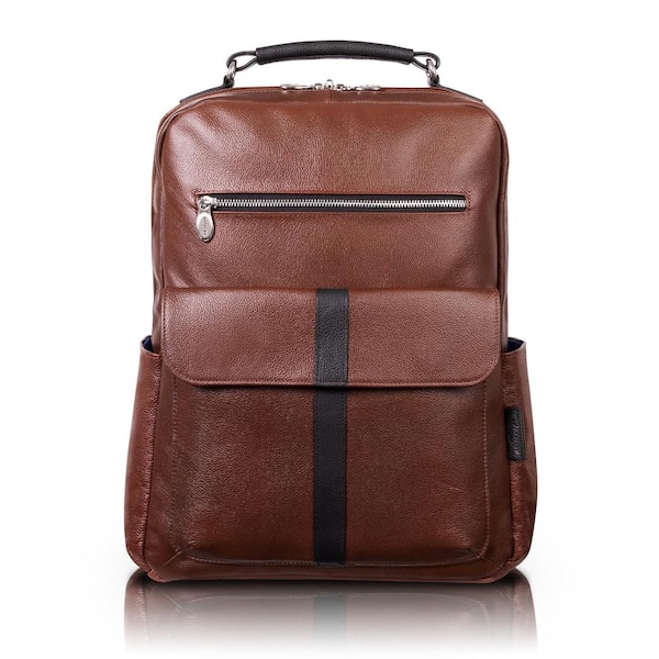 McKLEIN Logan, Pebble Grain Calfskin Leather, 17 in. 2-Tone, Dual-Compartment, Laptop and Tablet Backpack, Brown (19080)