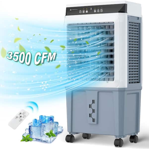 3500 CFM Portable Air Cooler (Evaporative)-11 Gal Tank, 4 Ice Packs, Remote, 120° Oscillation, 1000 sq. ft. Gray
