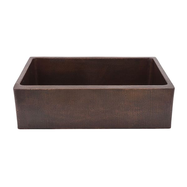Undermount Hammered Copper 33 in. 0-Hole Single Bowl Kitchen Apron Sink in Oil Rubbed Bronze